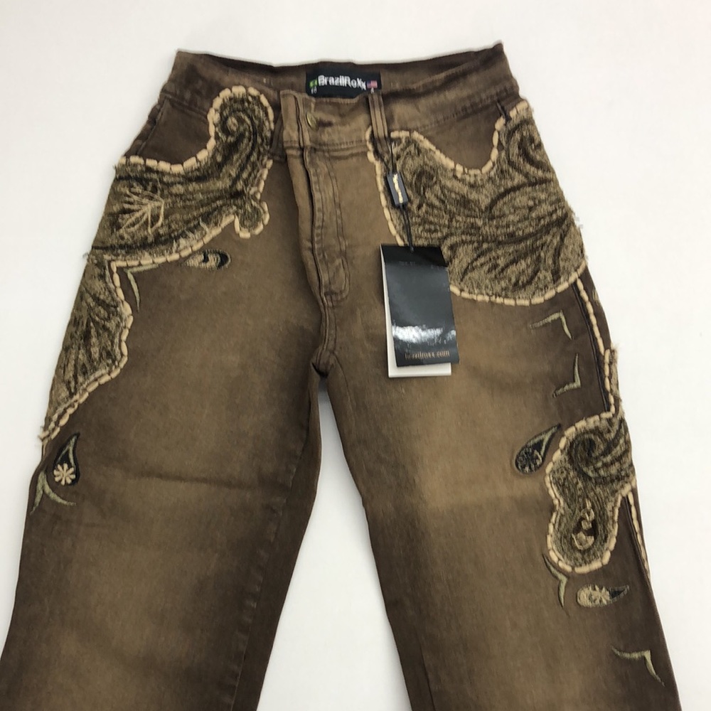 New Brazil Roxx Brown Stretch Embellished Denim Jeans Women’s size 4 NWT